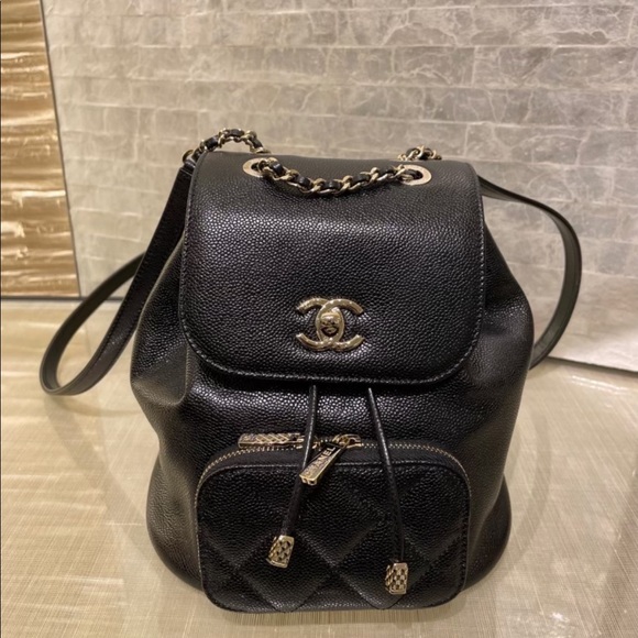 2022 Chanel Small Graine Quilted Business Affinity Backpack Black Light Gold CC - Picture 3 of 17